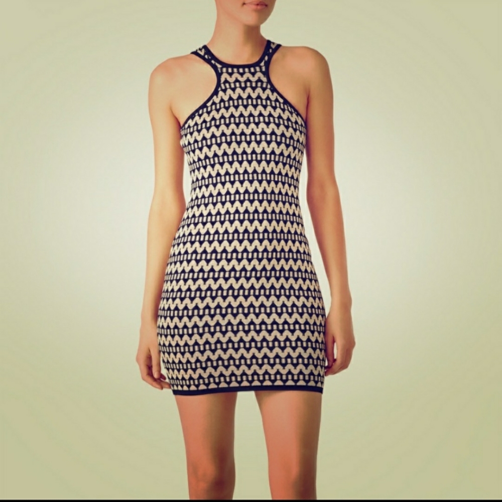 New! Ali & Jay Black Gold Zig Zag Bodycon Halter